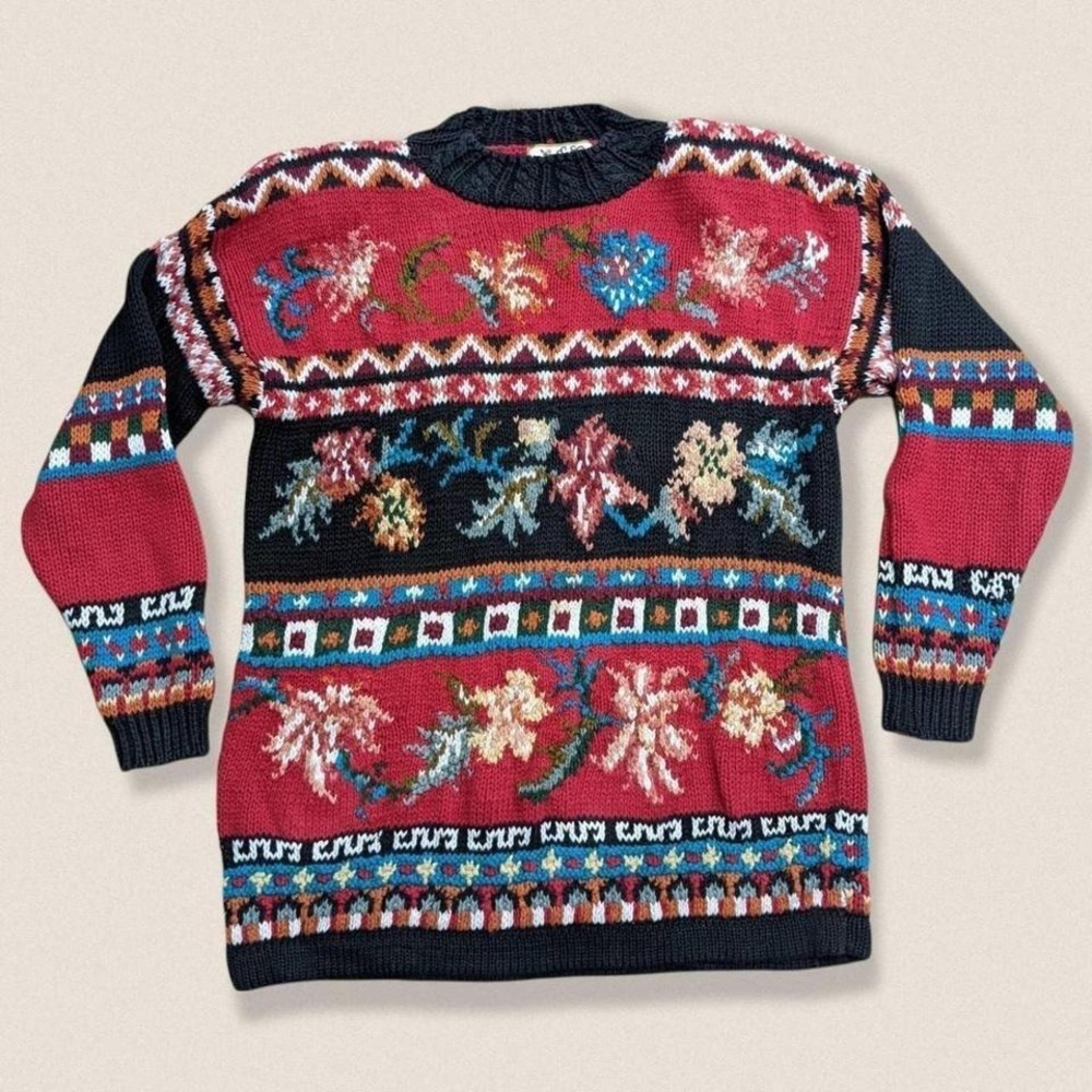 Vintage Grandma Floral Sweater Boat Neck Heirloom Collectibles - Size‎ Medium